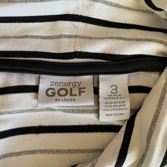 Chico's Zenergy Golf Top Women Size 3 XL 16/18 White Black Silver Stripe Stretch - Picture 8 of 9